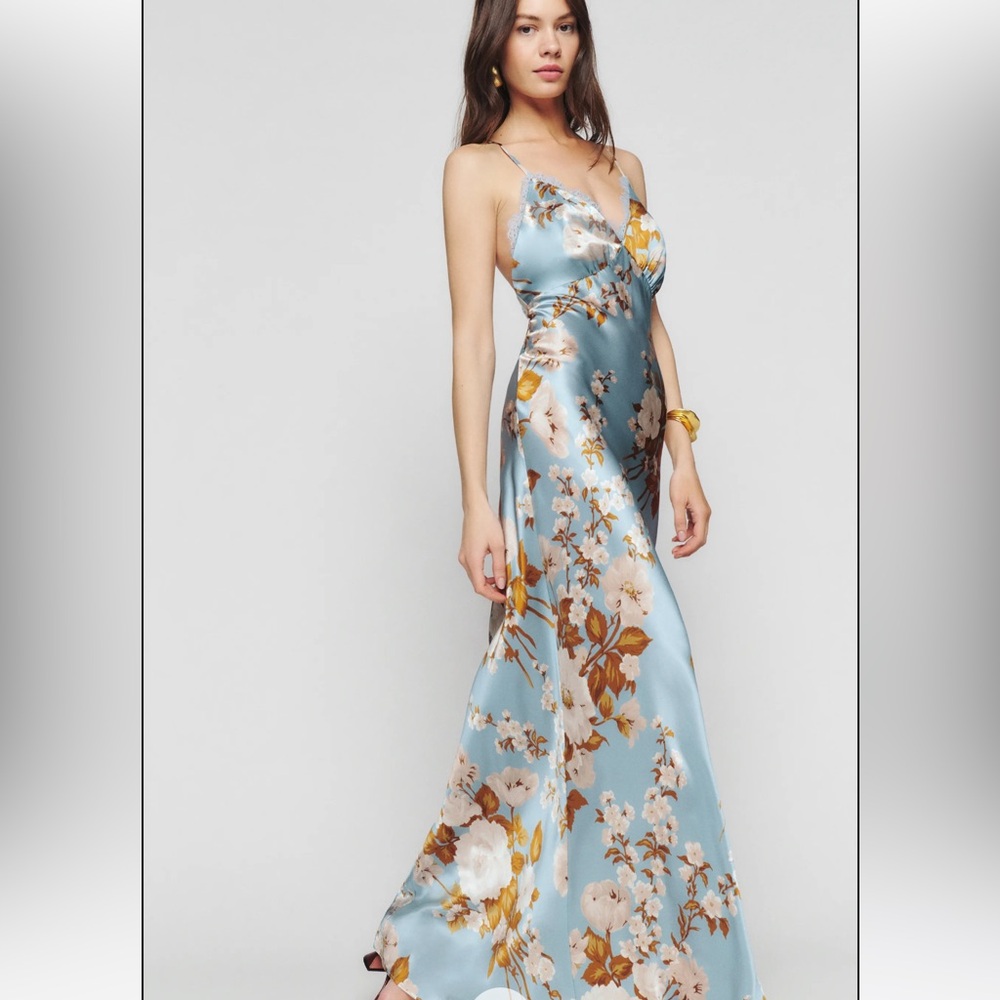 Reformation Maysen Silk Dress Serene - Size 4